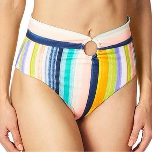 🆕 Body Glove Womens Swim Bottom Large Havana Stripe Woodstock Cheeky High Rise